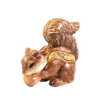 Playful Squirrel Pewter Bejeweled Hinged Miniature Trinket Box Kingspoint 