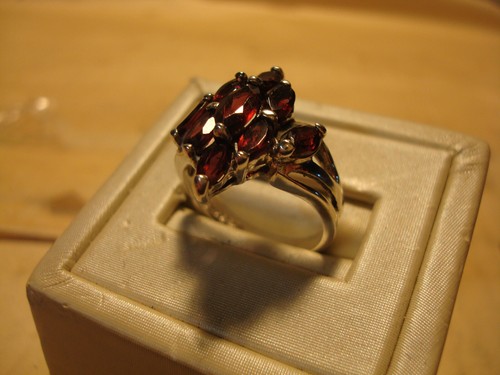Vintage Avon JJJ 925 Sterling Ring mit 9 Marquise Rhodolith Granat Cluster Gr.8 - Bild 6 von 10