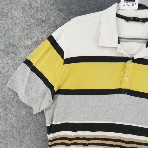 Sean John Polo Shirt Mens Extra Large Short Sleeve Olive Green Ivory Tan Striped - Picture 3 of 14