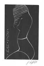 1989 Original Risque' Ex Libris Bookplate - "EXL.V.CH" ~ Female Profile