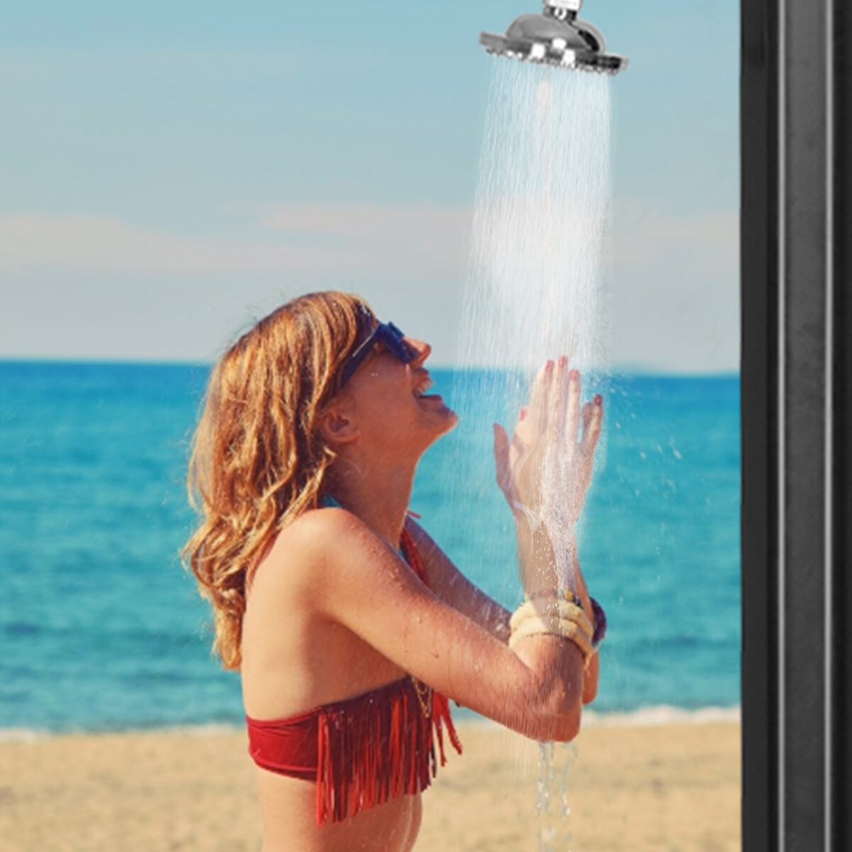 2.2 M 35 L Outdoor Solar Heated Shower 2Section W/360° Head & Foot