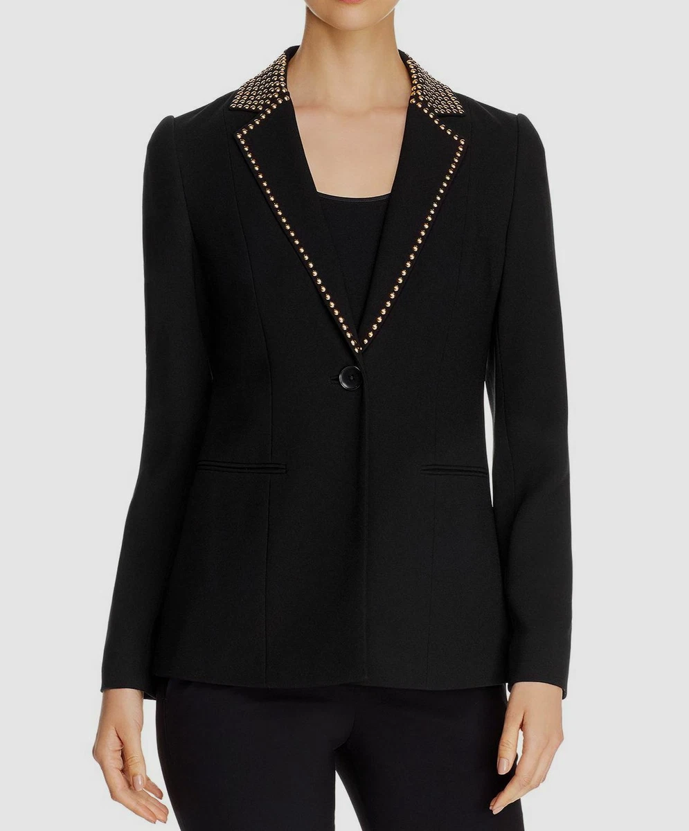 $920 Elie Tahari Women's Black Stella Studded-Lapel One-Button Blazer  Jacket 4