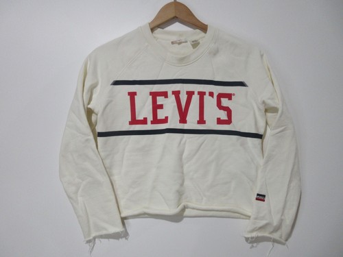 Sz XS LEVI'S Women's Sweatshirt Ivory Crop Logo Comfy Cotton Long Sleeve Y2K - Picture 13 of 13