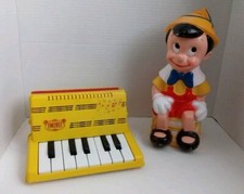 Vintage Toy Lot Emenee Accordion Pinnochio Bank Walt Disney Productions