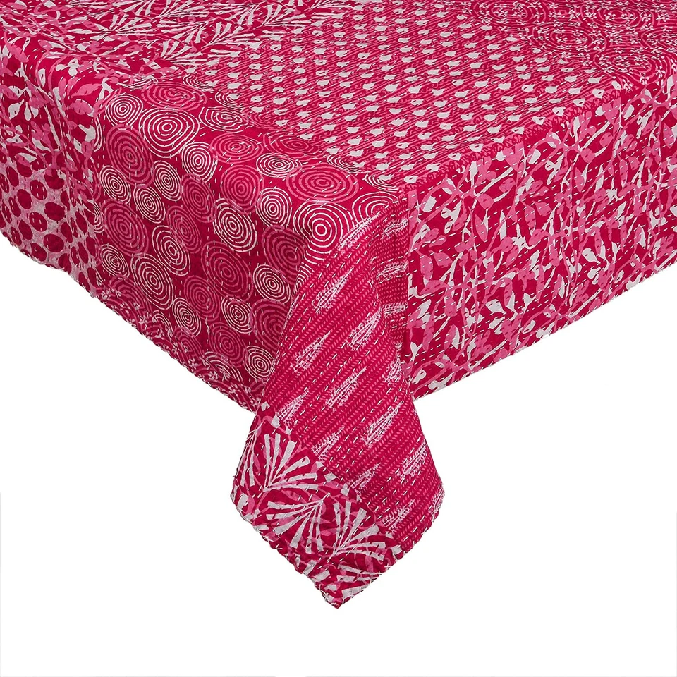 Colcha de retalhos floral rosa Kantha cobertor de cama feito à mão tamanho King - Imagem 3 de 4