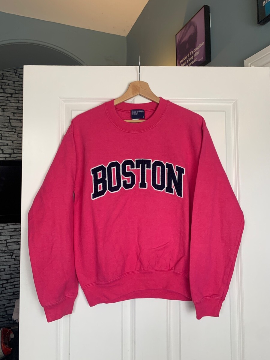VINTAGE American BOSTON 3D Embroidered BRIGHT PINK SWEATSHIRT Small MV  Sport | eBay