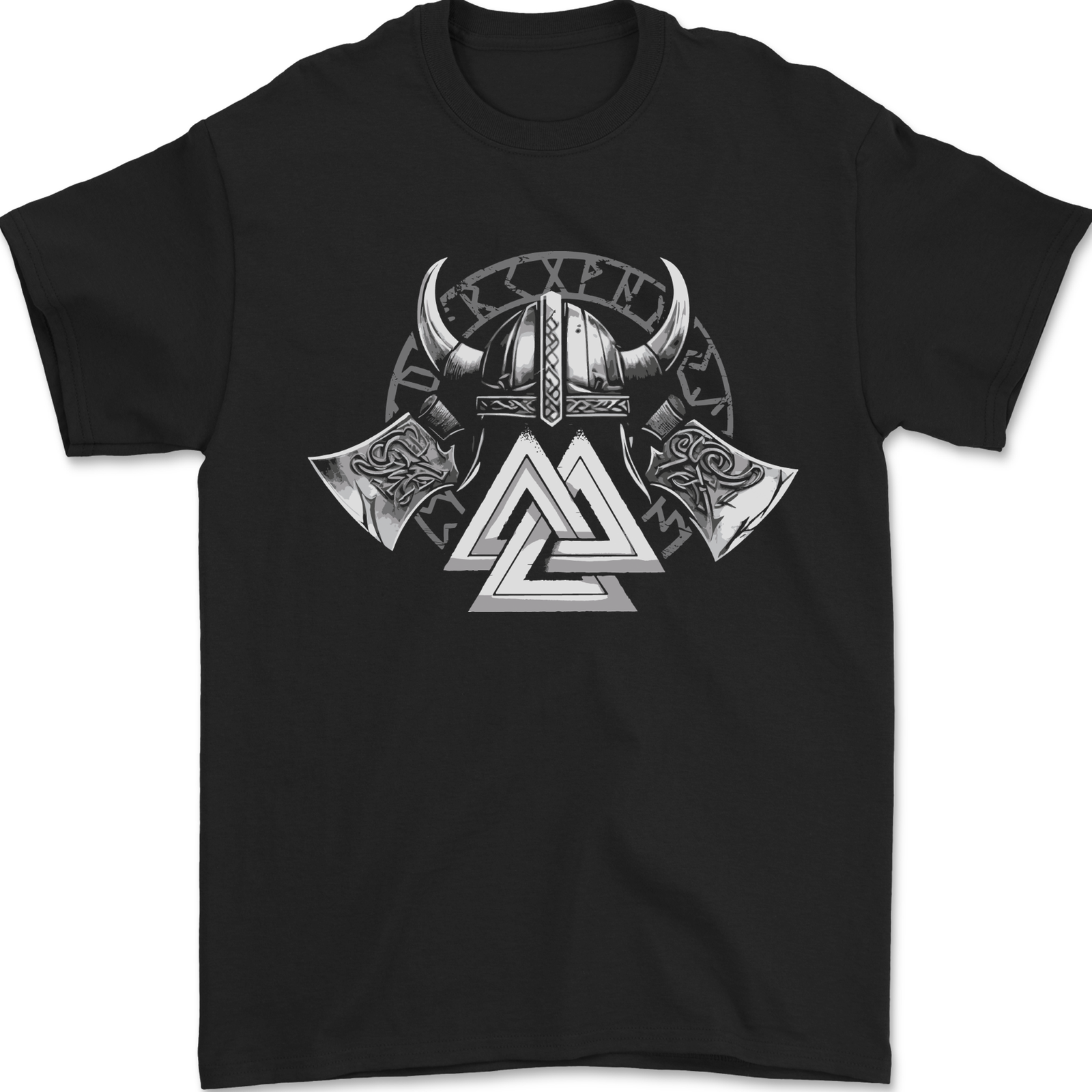 Viking Valknut Helmet Text and Axes Gym Mens T-Shirt 100% Cotton
