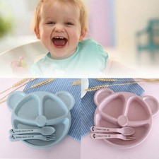 Toddler Baby Feeding Bowl Spoon Fork Set Cartoon Kids Plate Dish Cute Plastic