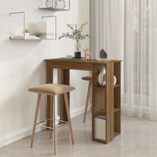 NNEVL Bar Table with Shelf Brown Oak 102x50x103.5 cm Chipboard - Picture 4 of 8