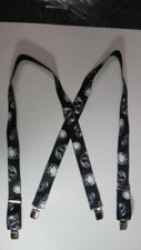 Men's Suspenders: 1-1/2" and 2" X Style Skulls, Snap-On Button, USA Made