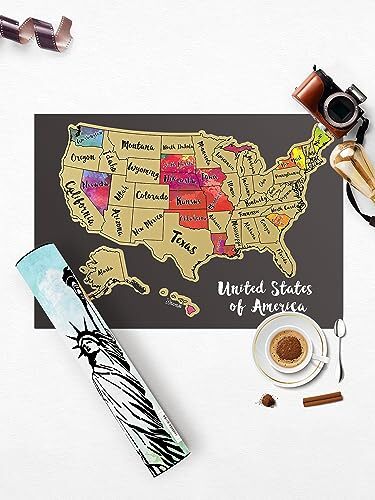 JARLINK Scratch Off USA Map Poster, 12x17 inches United inches, Gray  - Picture 3 of 7