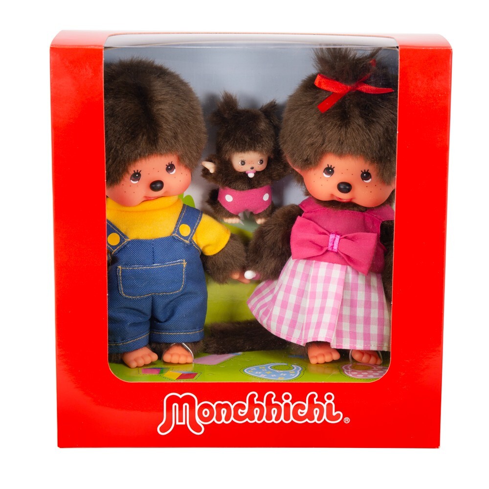 254870 Sekiguchi Monchhichi S Size Boy & Girl + Baby Family Box Set ~ RARE 254870 Sekiguchi Monchhichi S Size Boy & Girl + Baby Family Box Set ~ RARE