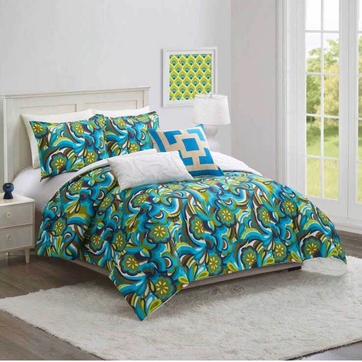 NWT Trina Turk Fall Fonda Floral Full/Queen Comforter, Shams & Pillow Set 4Pc Foto 2 de 4