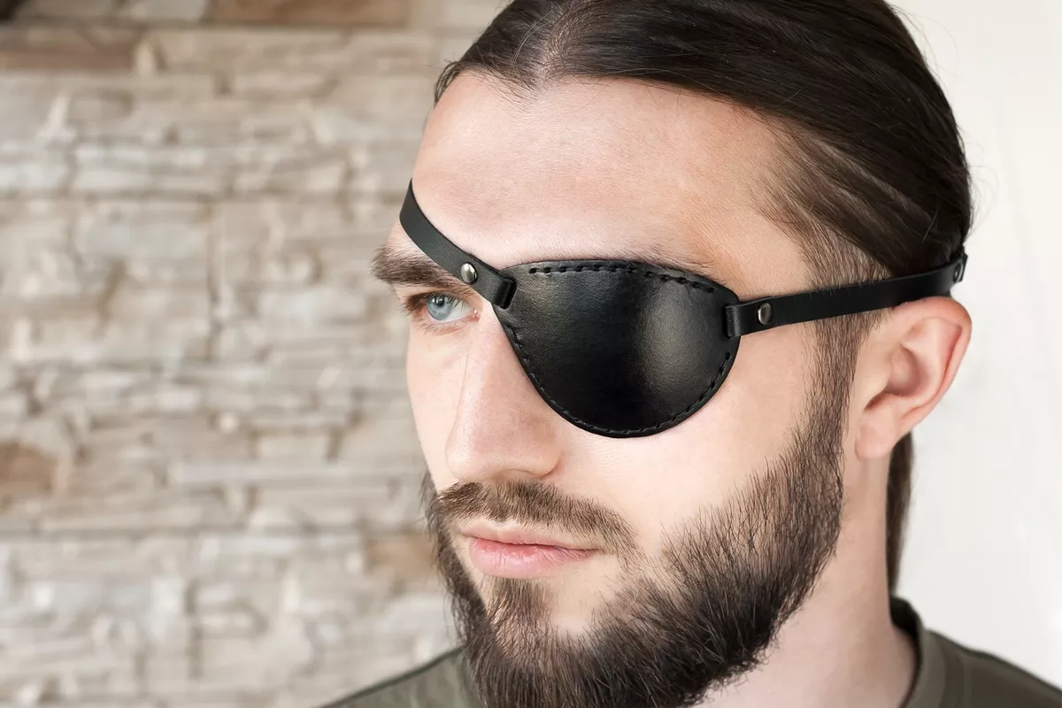 Leather Eye Patch Pirate Black / Elastic