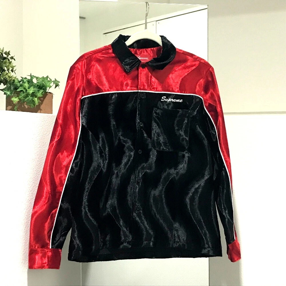 UNUSED SUPREME 18AW Velvet Swirl Work Shirt Long sleeve Red x Black