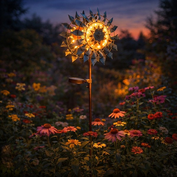 AußEnlampe Windrad Solarleuchte Led Gartenlampe Dekoleuchte Blau Gold H 92 Cm-image