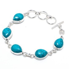 Blue Turquoise Gemstone Handmade 925 Sterling Silver Jewelry Bracelet Size 7-8"