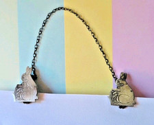 Vintage Sterling Silver Bunny Rabbit Sweater or Bib Clips Chain Signed Webster 