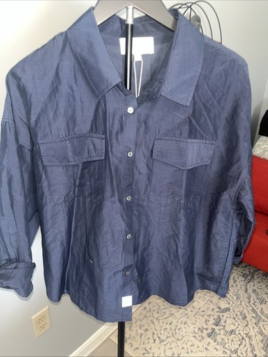 Dear John Denim Button-Up Collared Long Sleeve Blue Blouse Women's S