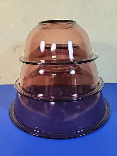 3 Vintage Pyrex 322 323 325 Amethyst Purple Cranberry Nesting Mixing Bowls NICE!