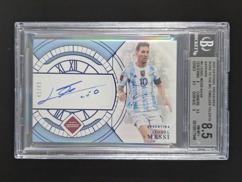 2022 Panini National Treasures LIONEL MESSI /49 Sapphire On Card Auto BGS 8.5/10