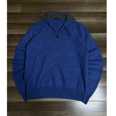 Saks Fifth Avenue Men's Blue Cashmere Knit Sweater 1/4 Zip Mock Neck Pullover S