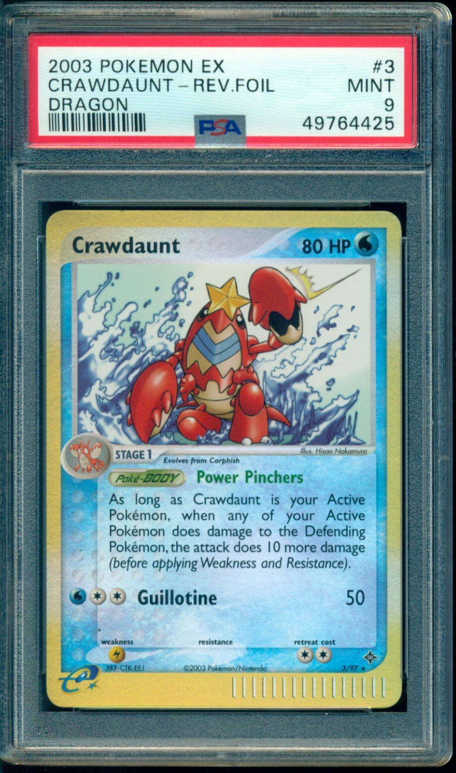 2003 Pokemon EX Dragon #3 Crawdaunt Reverse Holo PSA 9 Mint