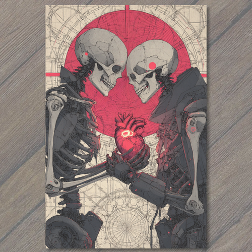 STICKER Robotic Skeleton Lovers Glowing Heart Sci Fi Romance | eBay
