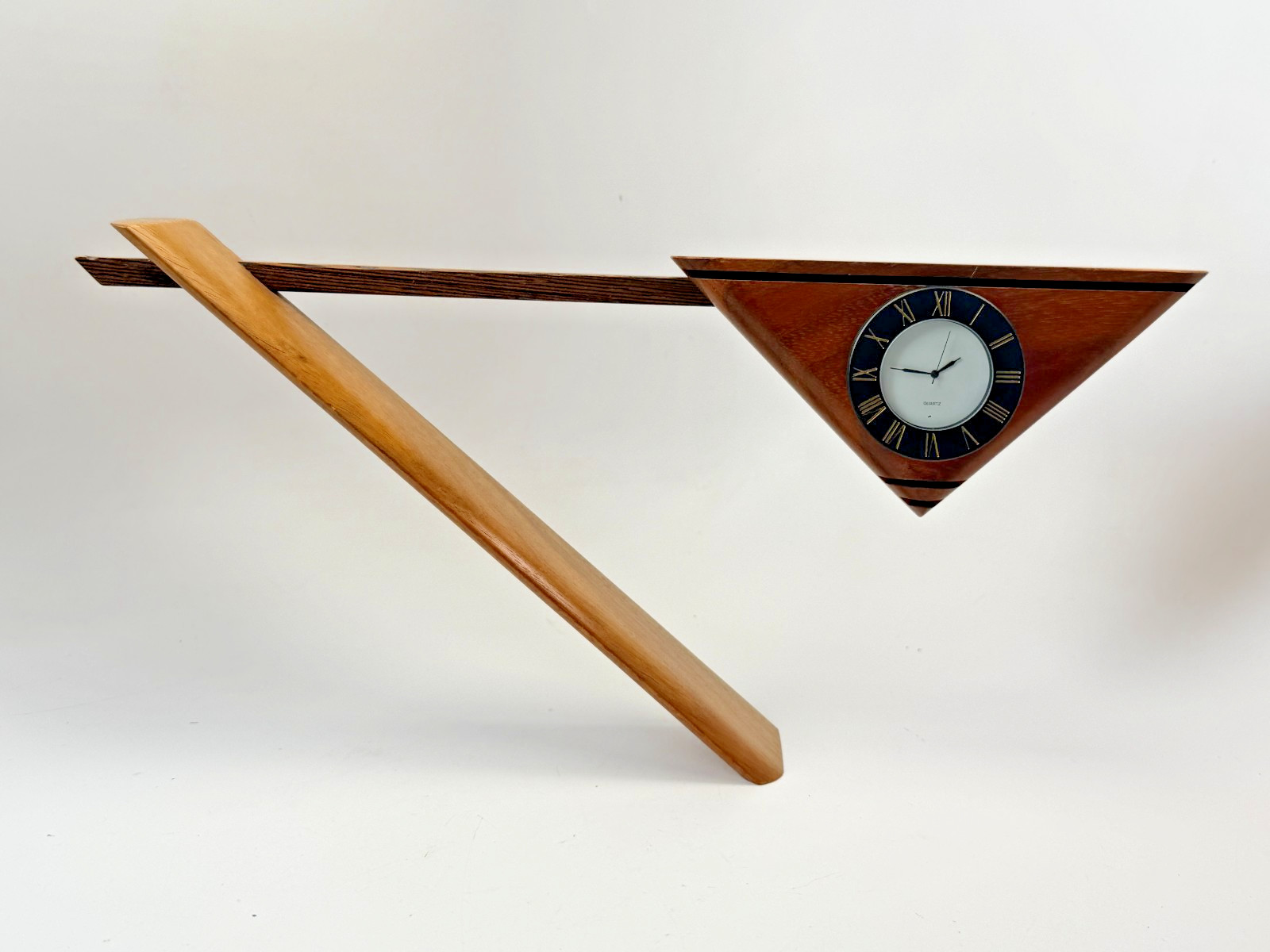 Vintage MCM Art Deco Balance Clock Hand Crafted Wood Mike Mikutowski Desk Office