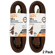HDX 12 ft. 16/2 Light Duty Indoor Multi-Outlet Extension Cord, Brown (2-Pack)