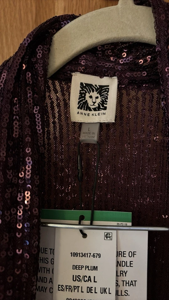 NWT Anne Klein Deep Purple Sequin Open Front Jacket Large  - Image 4 of 4