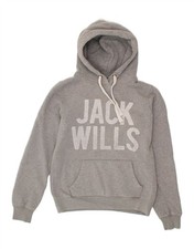 JACK WILLS Womens Graphic Hoodie Jumper UK 10 Small Grey Cotton NM05