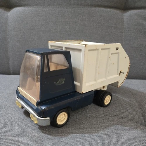 Tonka Vintage Antique Garbage Truck Hauler Pressed Steel Blue & White 52740