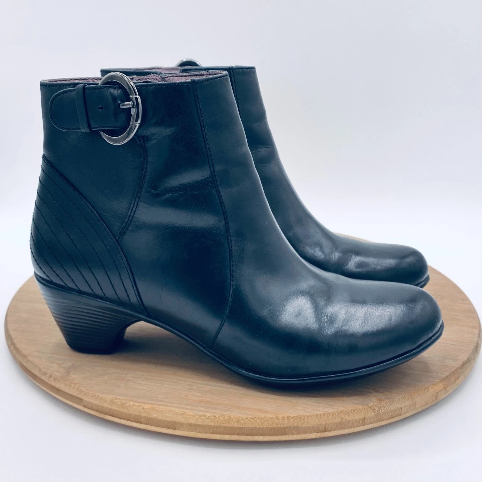Dansko Boots Womens 6.5 37 Black Leather Frances Ankle Booties Zip Heels