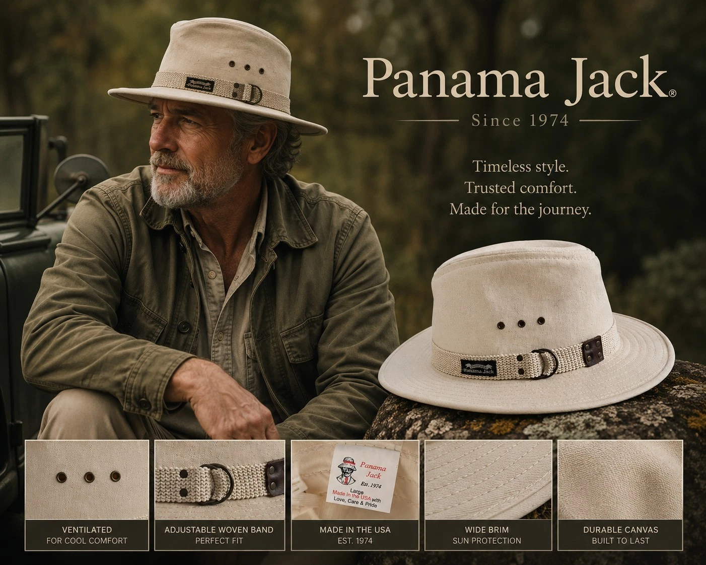 Panama Jack Original Canvas Safari Hat, Style# PJ39NC Size M