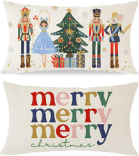 Merry Christmas Throw Pillow Covers 12X20 Inch Set of 2 Nutcracker Christmas Dec