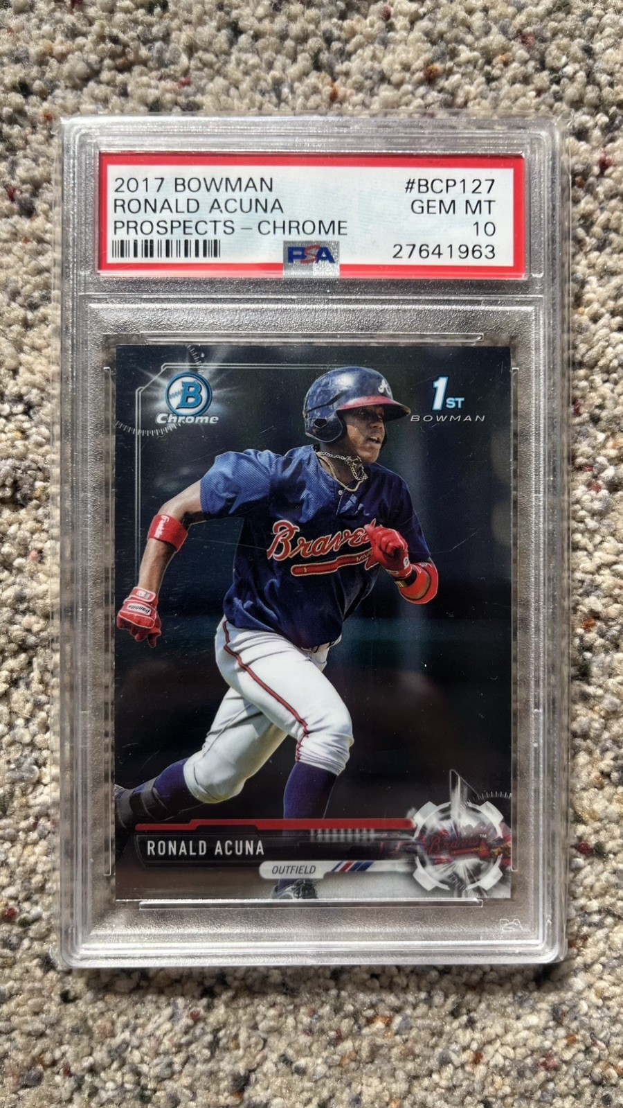 2017 Bowman Chrome Prospects Ronald Acuña Jr. #BCP127 (RC) Atlanta Braves PSA 10 view 1