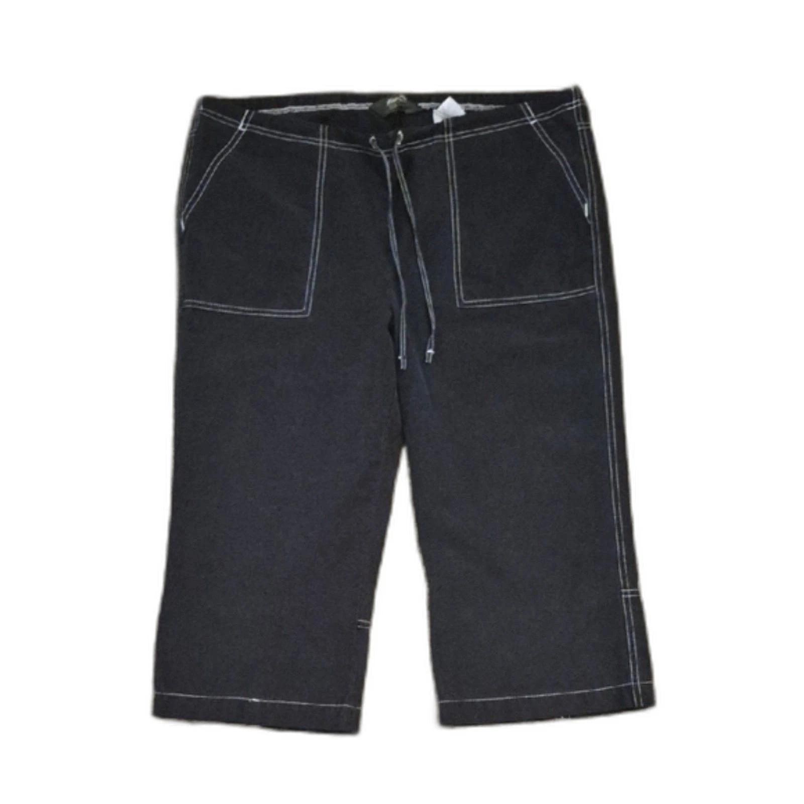 Eddie Bauer Crop Capri Pants L Charcoal Black White Stitching Specially Dyed