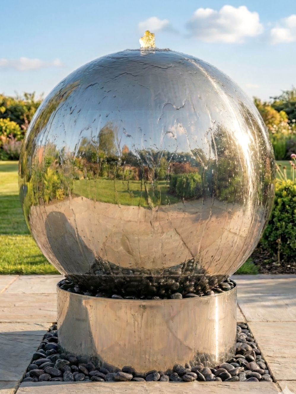Solar Power 75cm Stainless Steel Ball Sphere and Base Water Feature LED Light