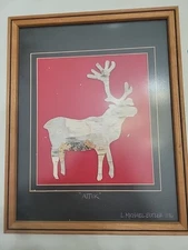 Framed Work Of Art "Attik" Reindeer Cut From White Birchbark By Michael Butler
