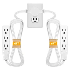 Twin Extension Cord Receptacle, 12FT Flat Plug with 6 3-Prong Receptacles, 6F...