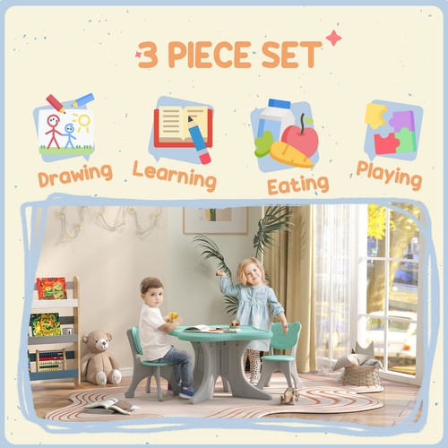3 Piece Kids Table and Chairs Set for 3-6 Years Old, Light Blue - Picture 5 of 11