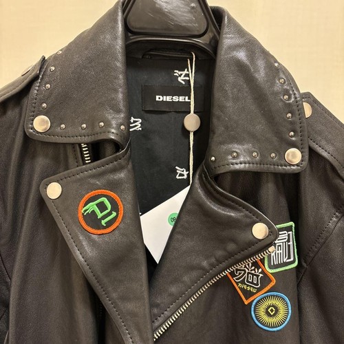 Diesel Sheepskin Leather Jacket Studded Embroideries Black Men's Size S 2507SM - Picture 9 of 10