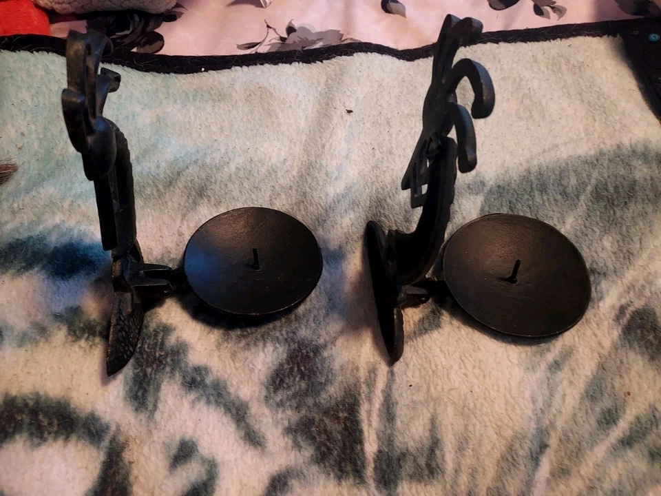 2 candelabros aplique de pared de hierro forjado negro Kokopelli "The Flaute Player" Foto 3 de 4