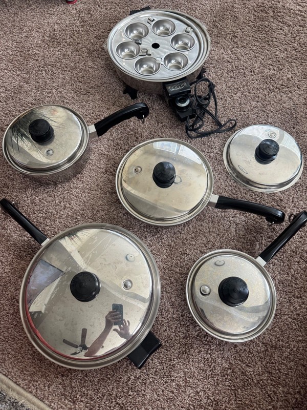 saladmaster cookware t304s surgical stanless steel set of 4 pots/5 lids/ electrc