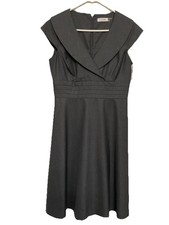 Calvin Klein Cap Sleeve Pleated Waist Charcoal Dress Size 6 New