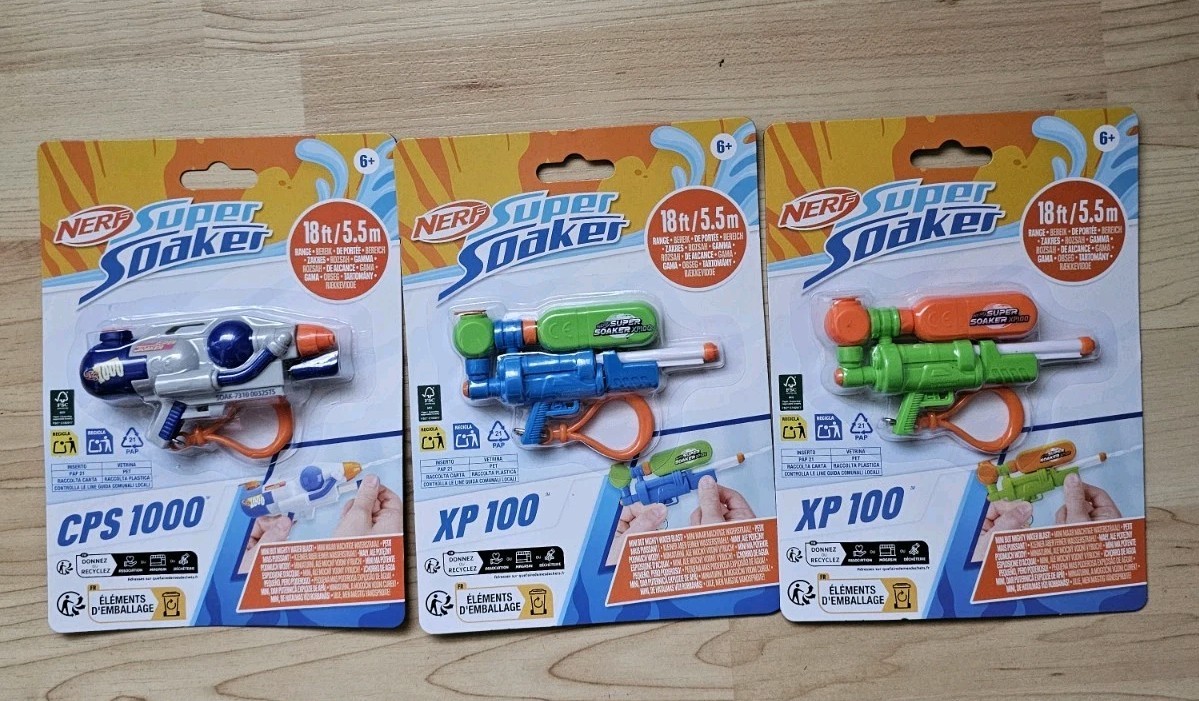 Brand New Nerf Mini Super Soaker XP100 Blue & XP100 Green & CPS 1000 Set Hasbro