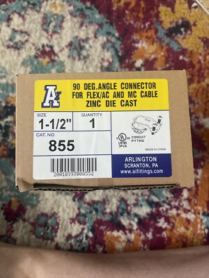 NEW Arlington 855 90° 1-1/2'' Angle Connector for Flex AC and MC Cable
