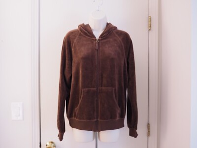 New NEW YORK LAUNDRY Brown Cotton Blend Velvet Long Sleeve Hooded Jacket Size L