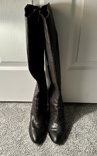 SIGERSON MORRISON Size 8.5 Black Crinkly Leather Wedge Knee Boots - Picture 4 of 14